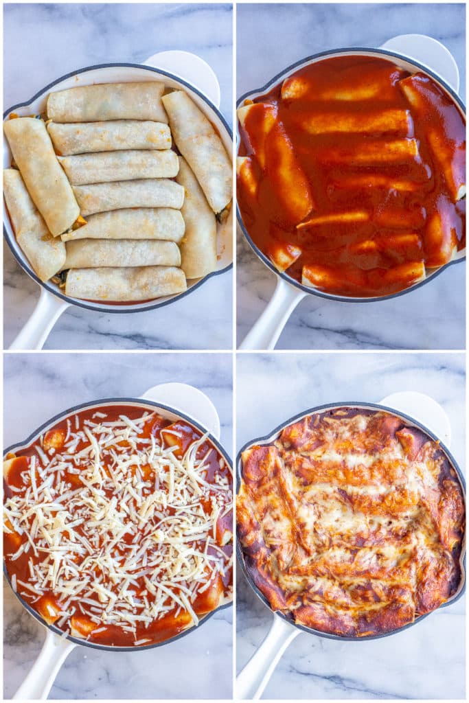 step by step photos on how to prepare your pan of enchiladas