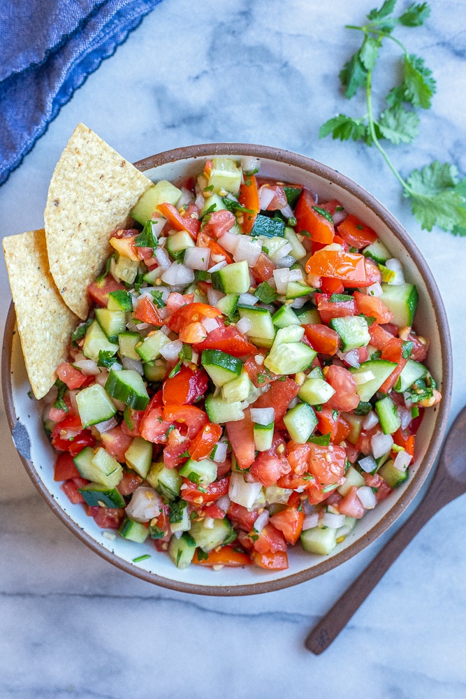 refreshing cucumber salsa in a bowl