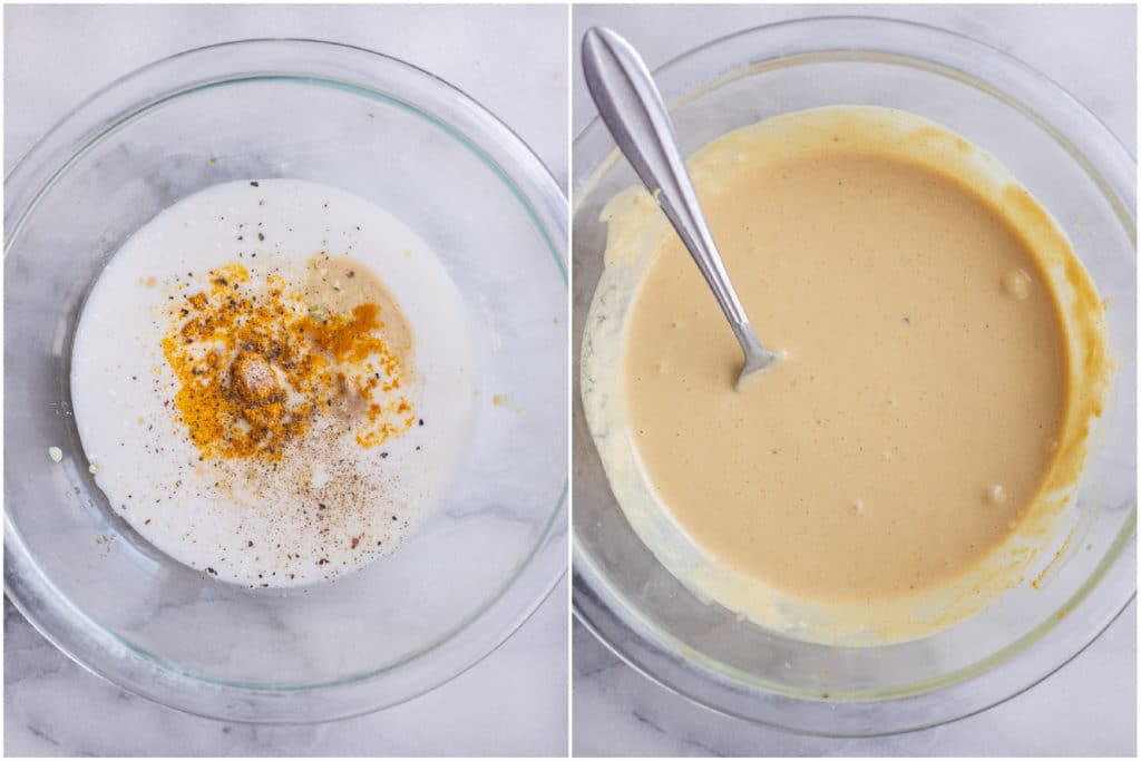 showing how to make the coconut curry tahini dressing recipe