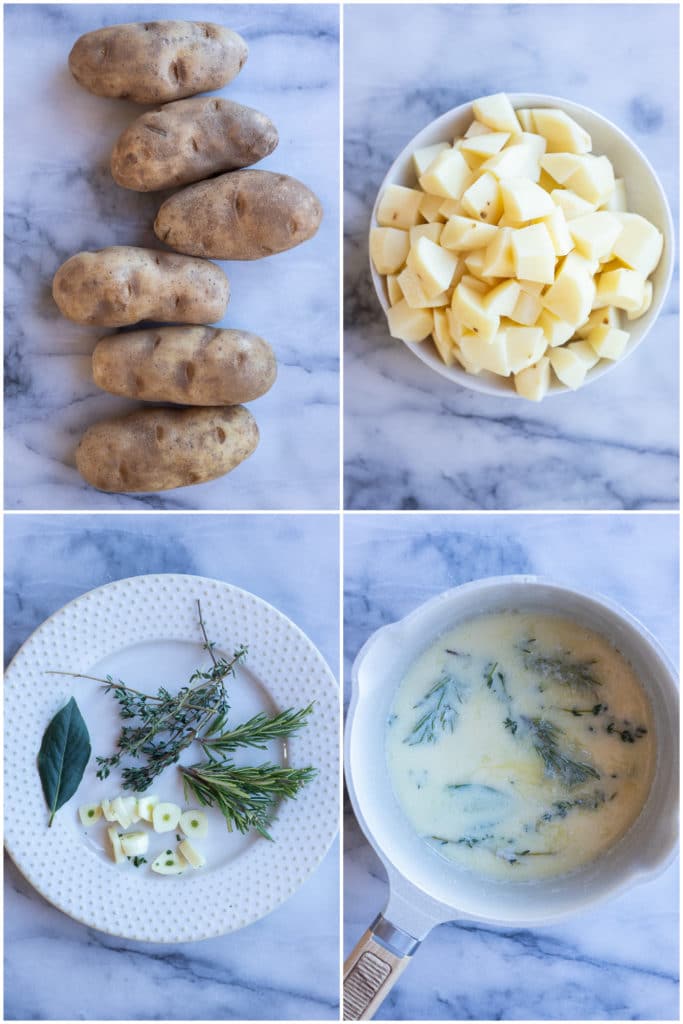 showing how to make the best mashed potato recipe using fresh herbs and garlic