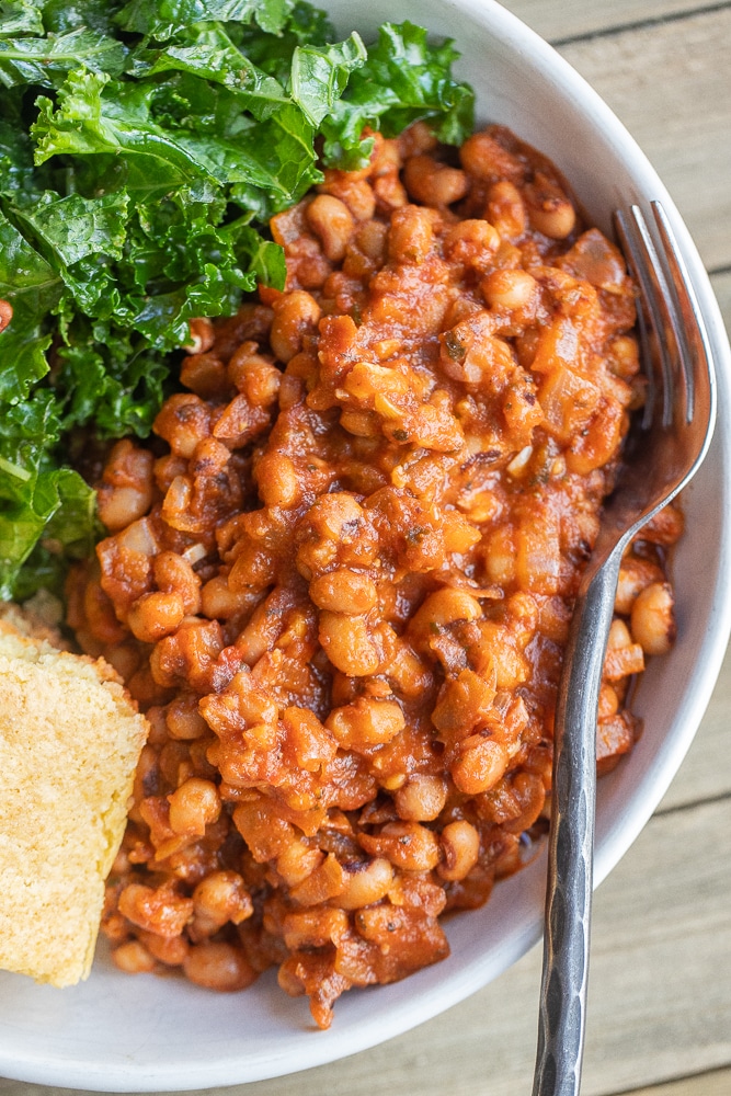 close up of homemade bbq beans