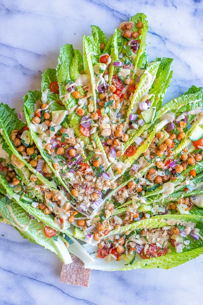 Holiday appetizer salad Christmas tree with toppings