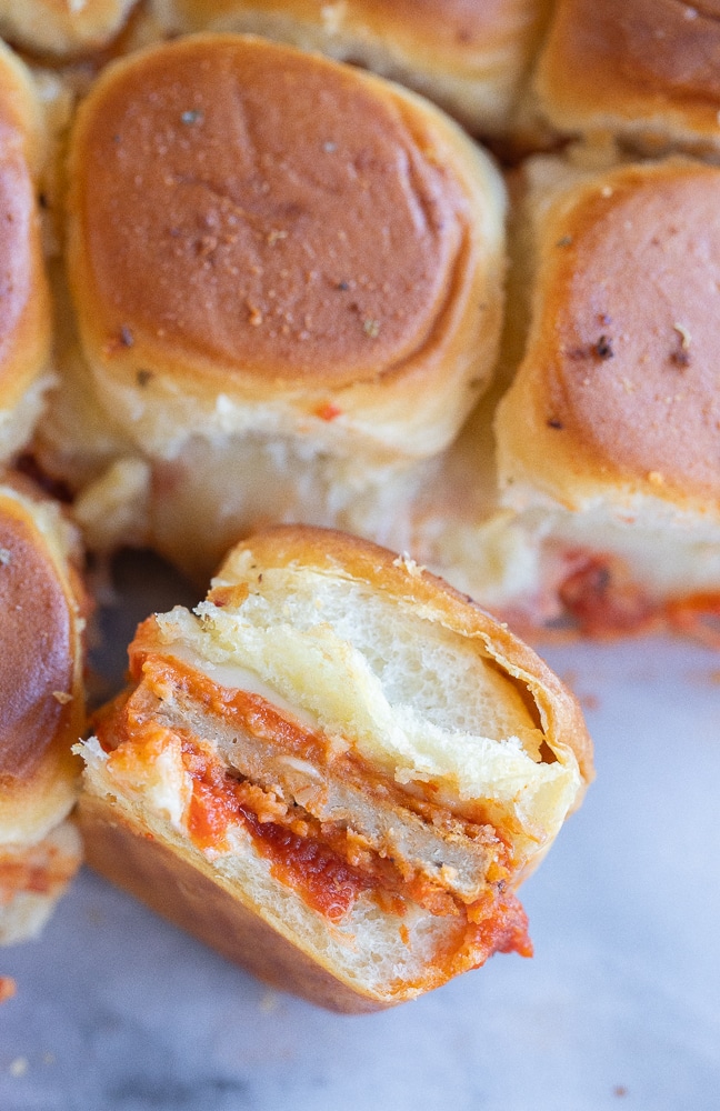 side view of a vegetarian chicken Parmesan slider