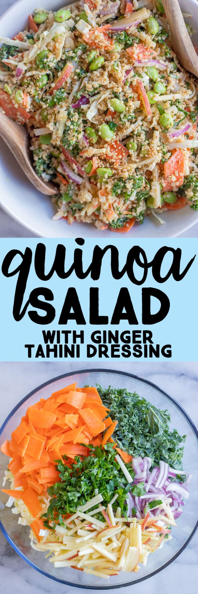 Quinoa and Edamame Salad with Ginger Tahini Dressing - She Likes Food