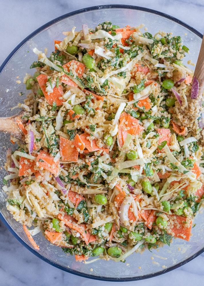 Quinoa and Edamame Salad with Ginger Tahini Dressing She Likes Food