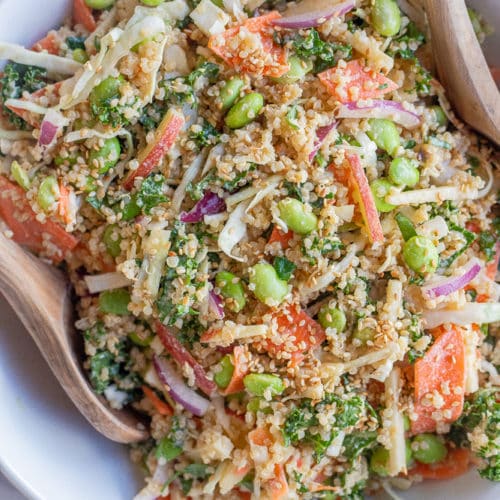 Quinoa and Edamame Salad with Ginger Tahini Dressing She Likes Food
