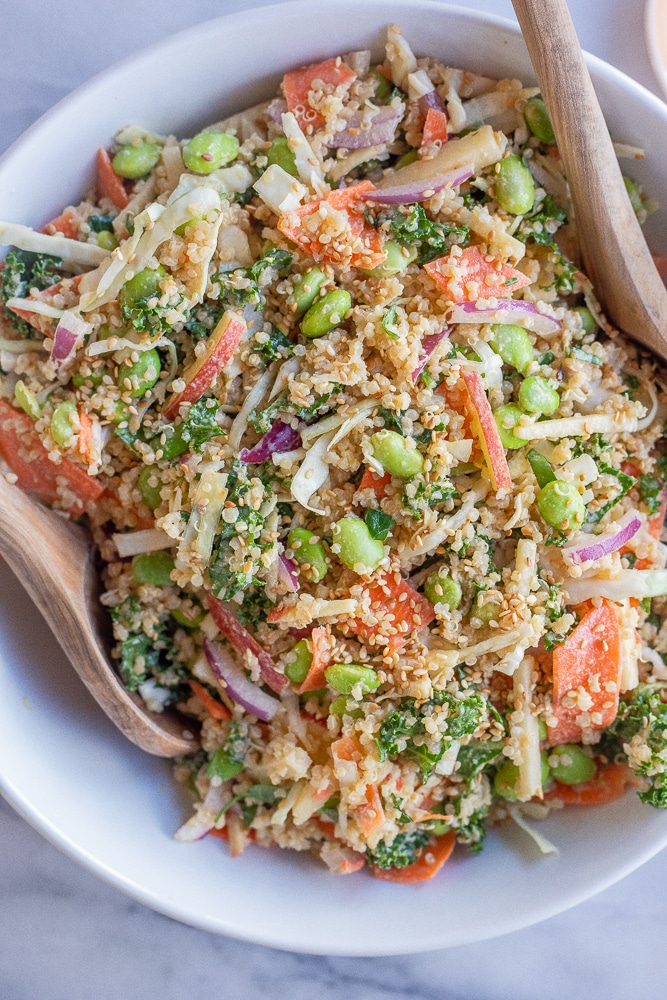 Quinoa and Edamame Salad with Ginger Tahini Dressing She Likes Food