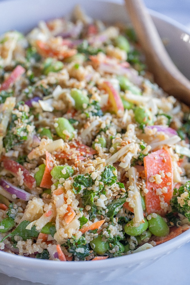 Quinoa and Edamame Salad with Ginger Tahini Dressing She Likes Food