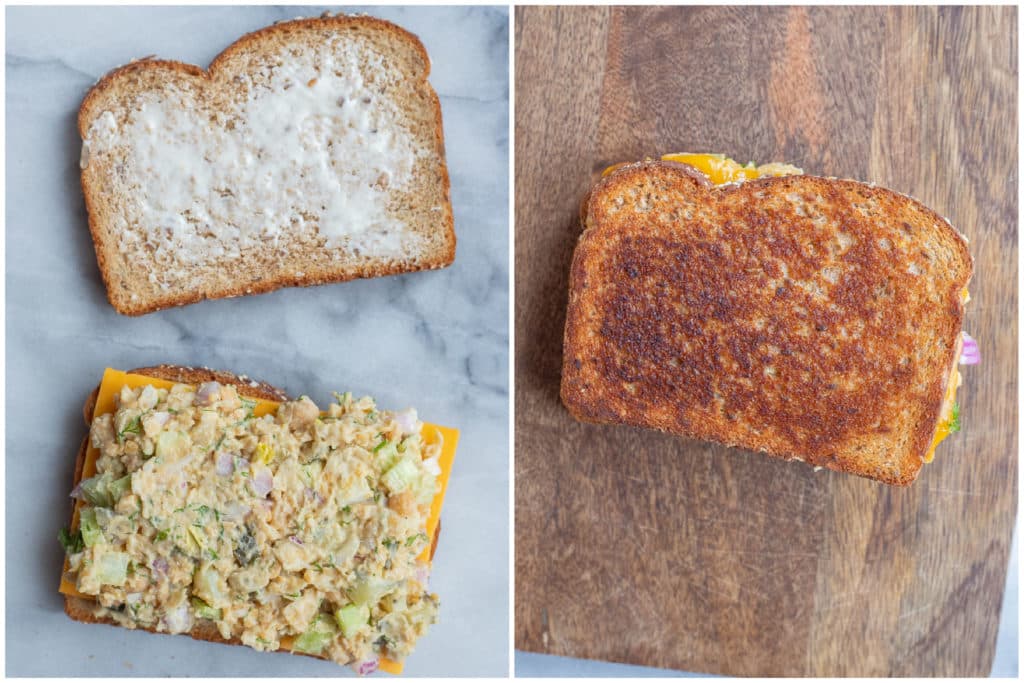 vegetarian tuna melts before and after being cooked