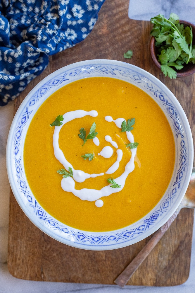 image of Coconut Curry Roasted Butternut Squash Soup recipe by She Likes Food