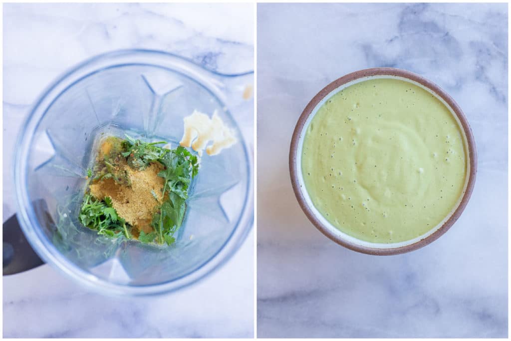showing how to make the zingy cilantro lime tahini sauce
