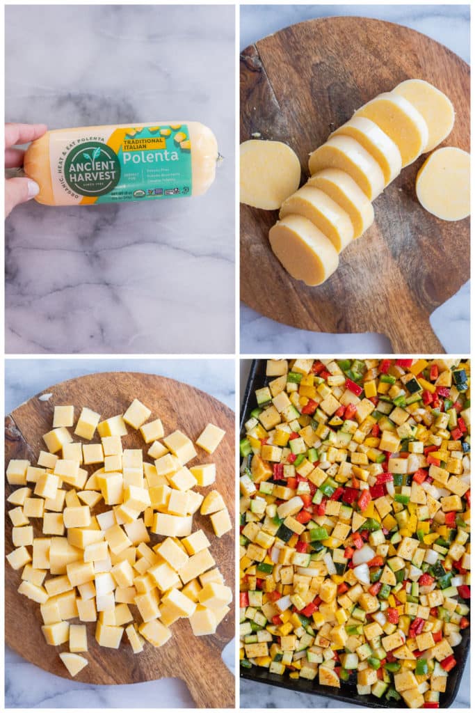 showing how to make this sheet pan polenta meal