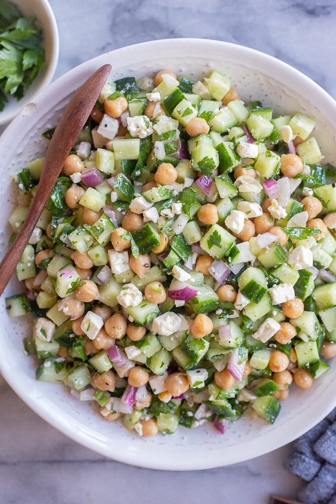 Herby Cucumber Salad with Feta and Chickpeas She Likes Food