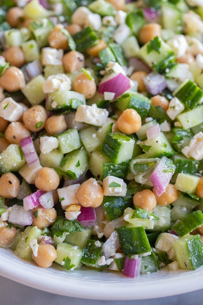 Herby Cucumber Salad with Feta and Chickpeas She Likes Food