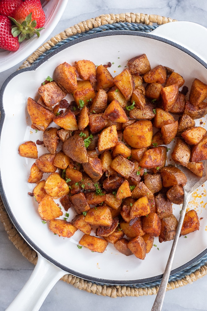 Easy Home Fries recipe in a skillet