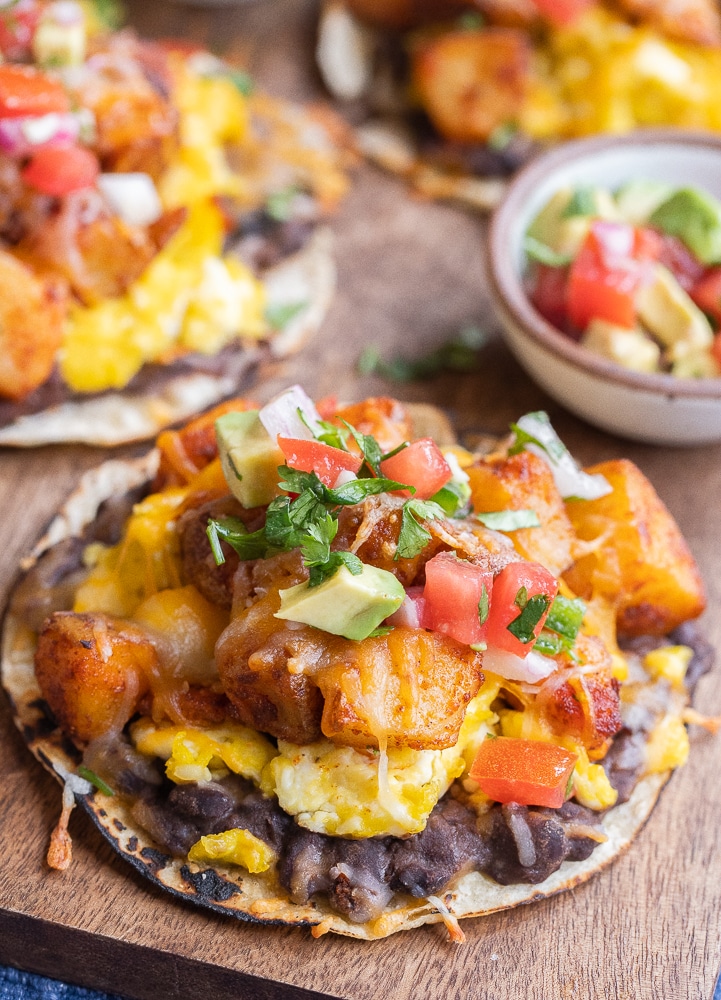 close up of a vegetarian potato egg and cheese breakfast taco