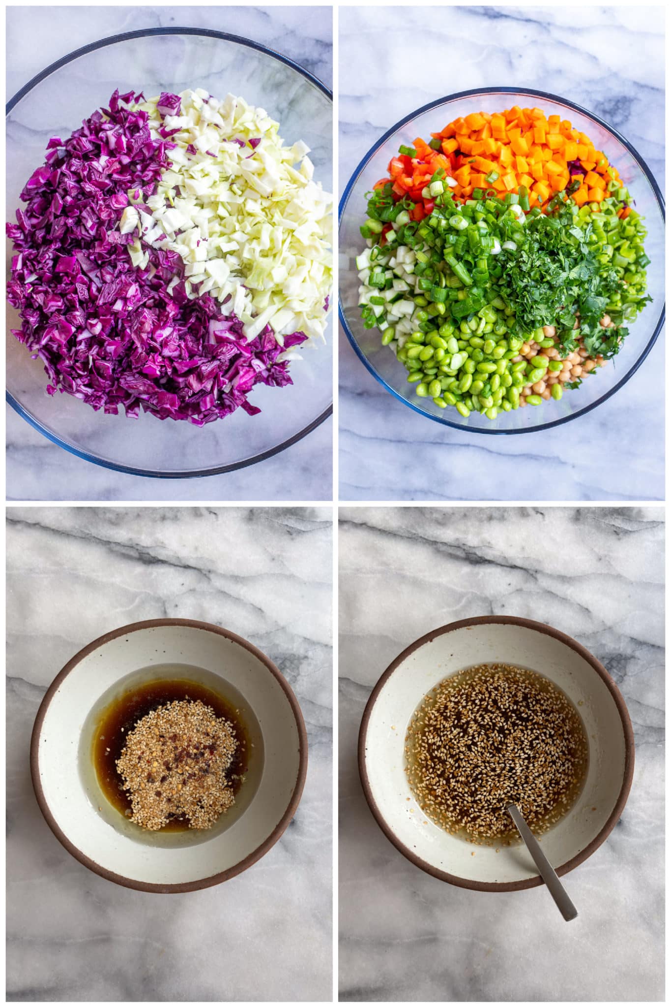 showing how to make the best chopped salad with vegetables and dressing