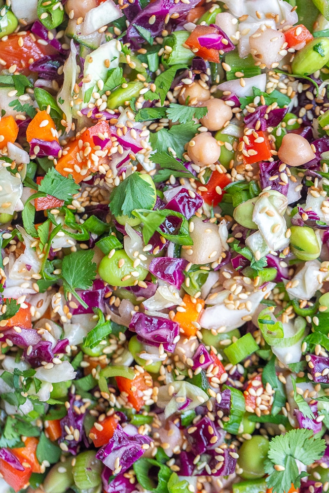 close up of Asian Chopped Salad with toasted sesame seeds