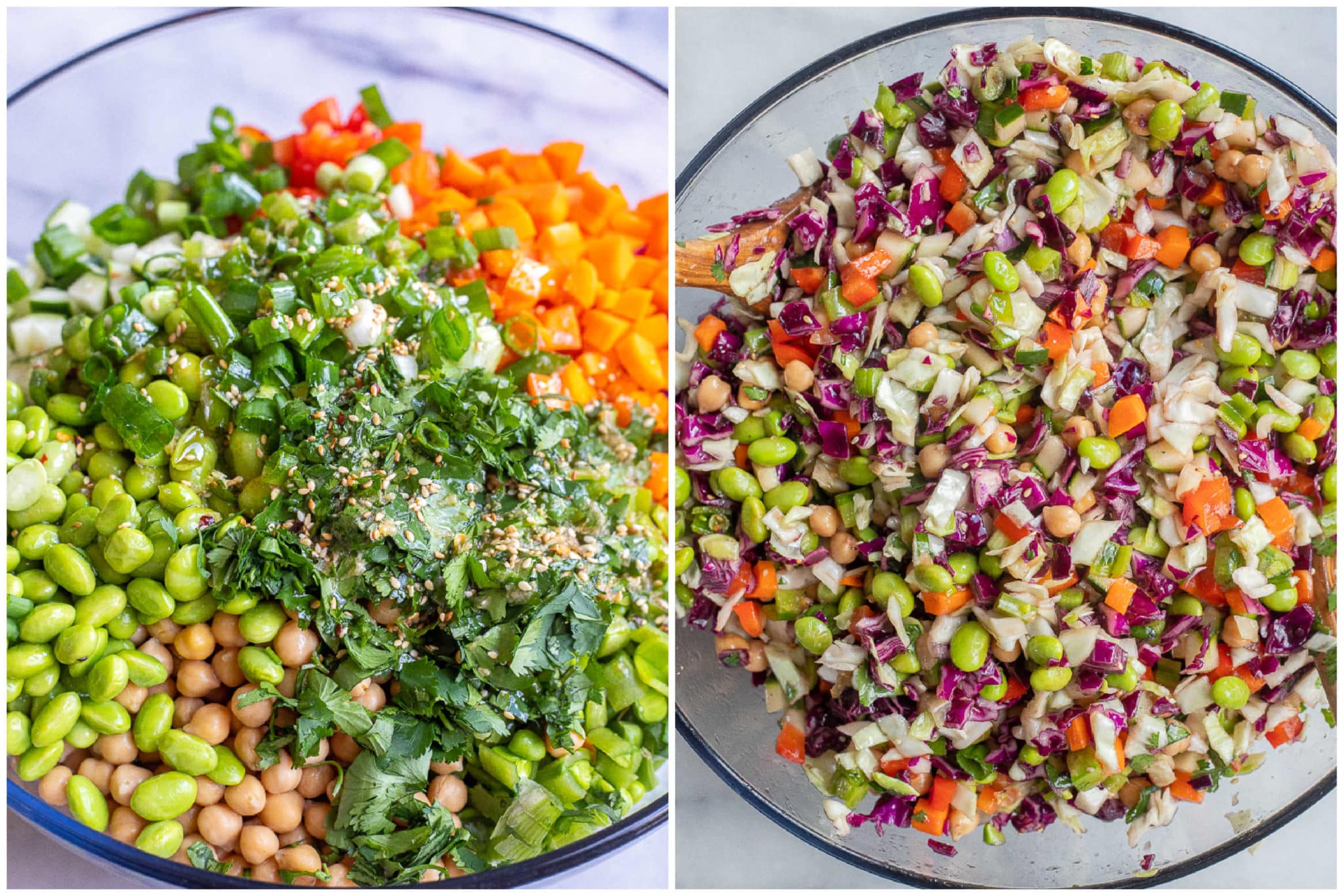 chopped asian salad ingredients mixed together in a bowl