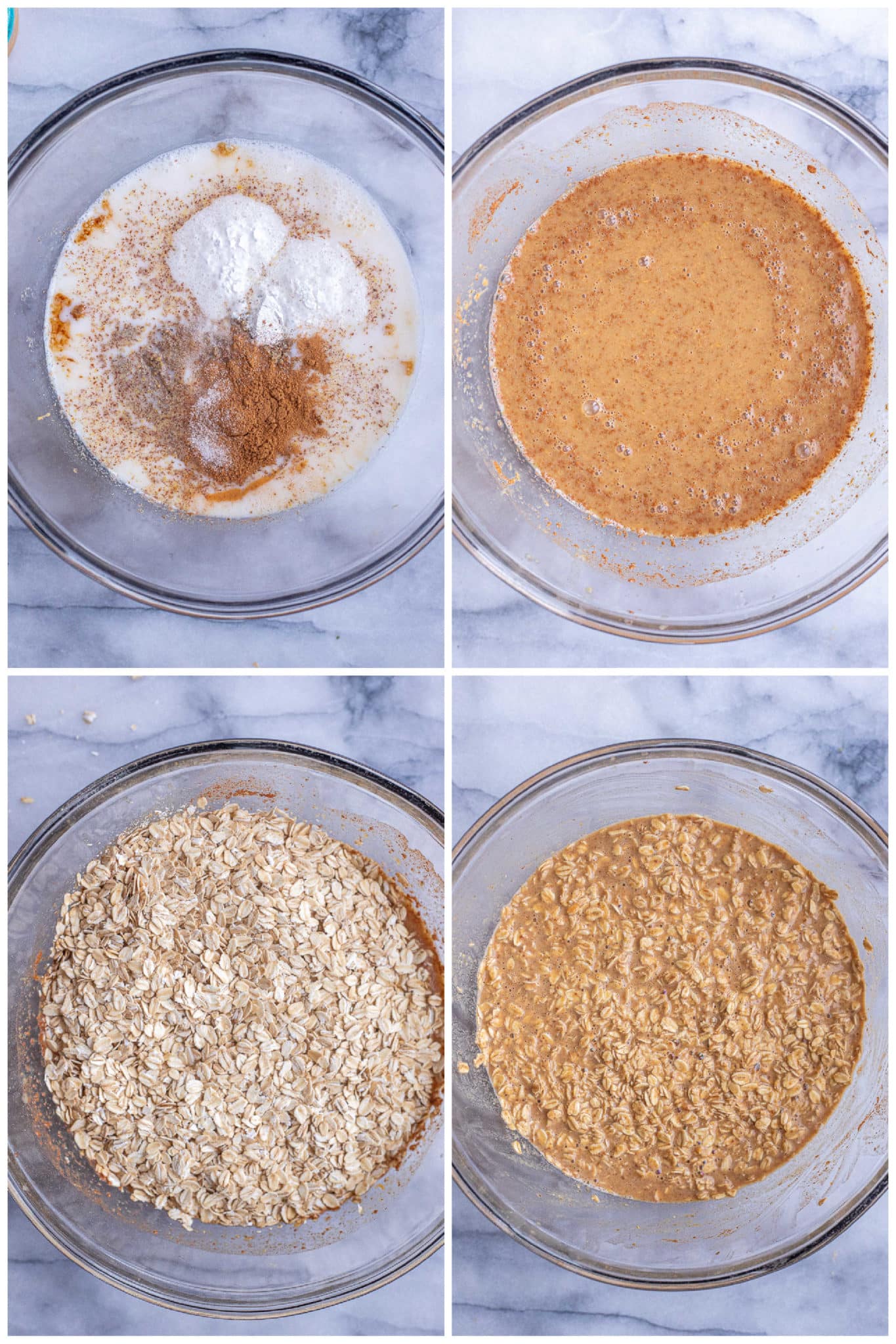 showing how to make peanut butter baked oatmeal cups in one bowl