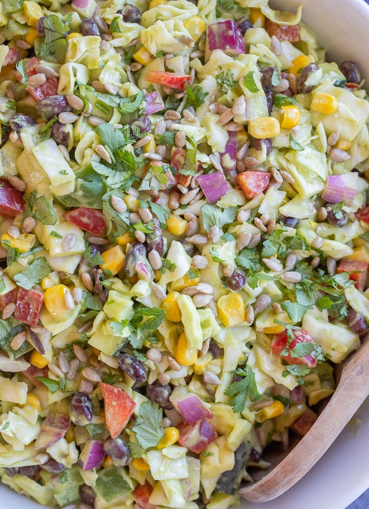close up of southwest chopped salad with all the ingredients