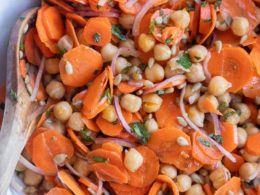 chickpea salad with orange dressing Cranberry Walnut Chickpea Salad with Orange Vinaigrette, Ingredients, For the Salad, 1 can (15 oz) chickpeas, drained & rinsed, 1 cup mixed greens or spinach, cup dried cranberries, cup chopped