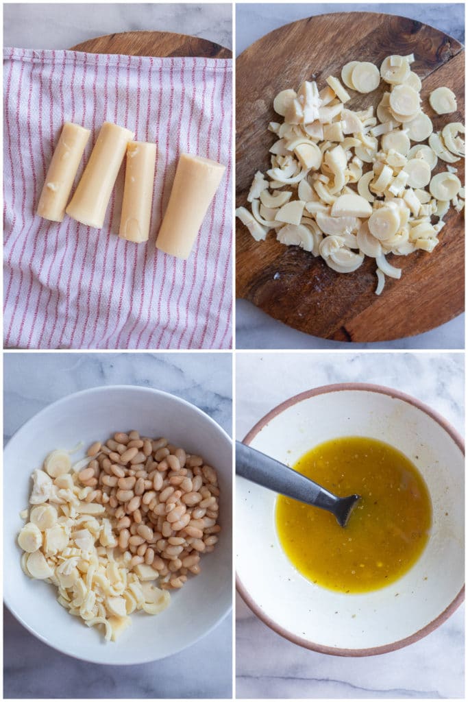 showing how to cut your hearts of palm for the salad