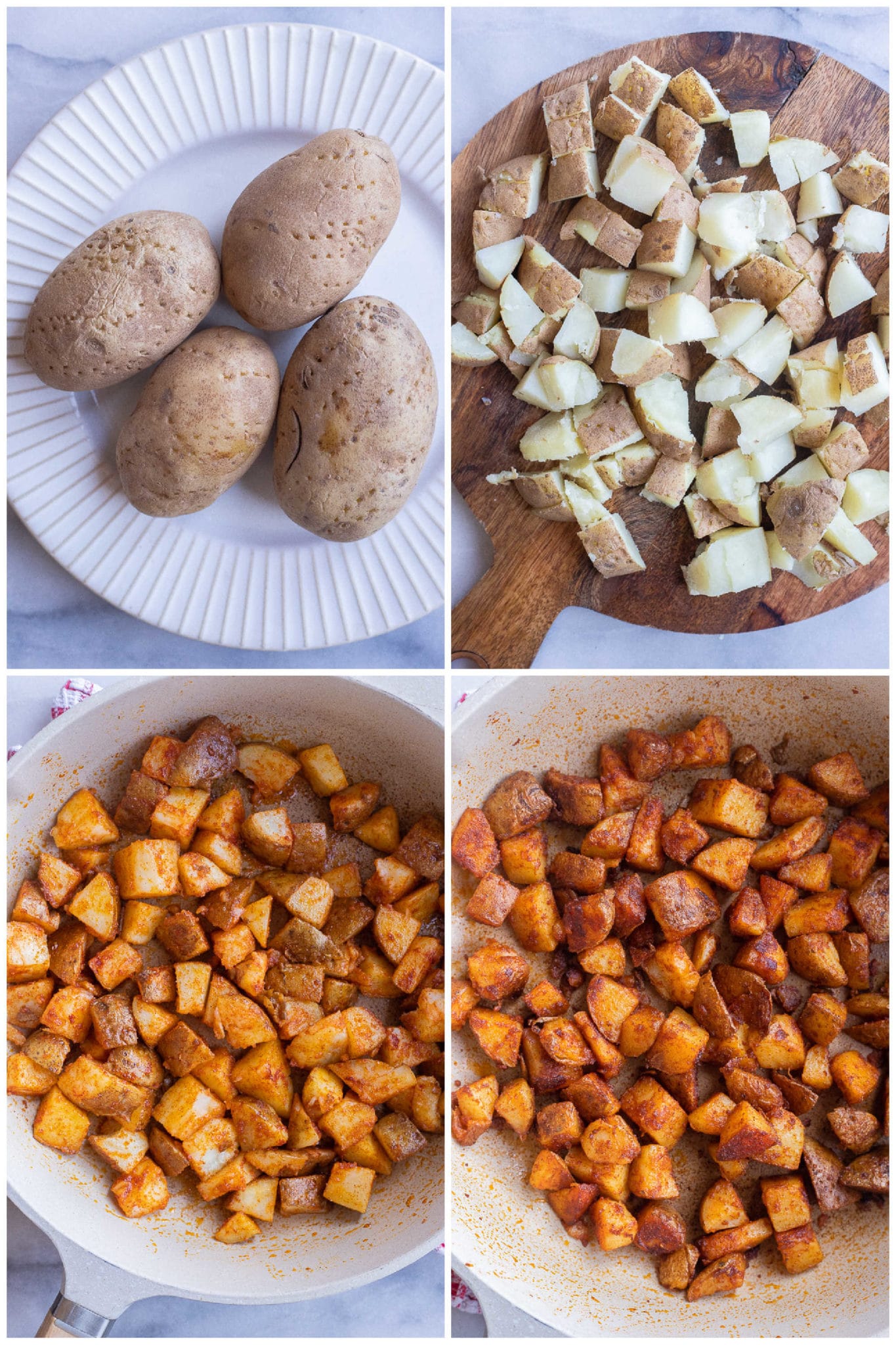 showing how to make quick and easy home fries with microwaved potatoes