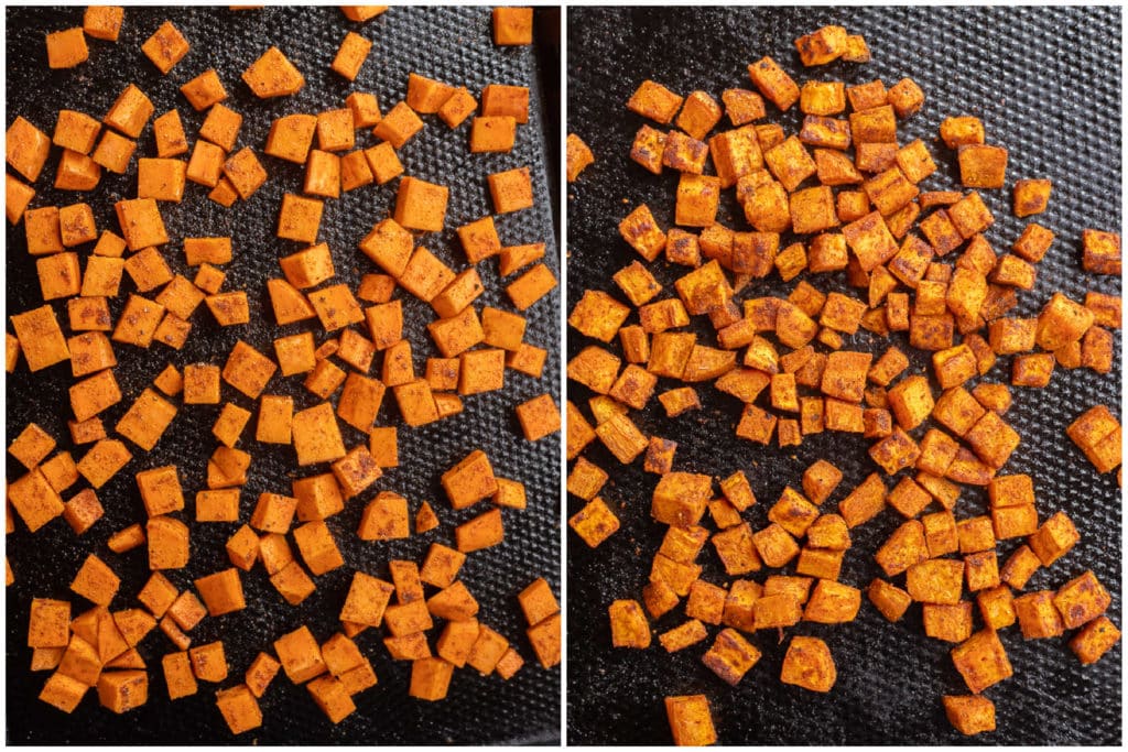 showing how to make the roasted sweet potato with lots of spices