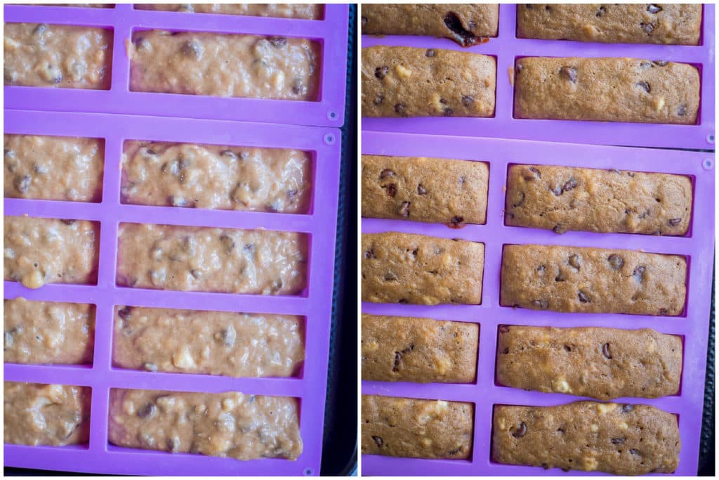 banana bread batter in a granola bar mold