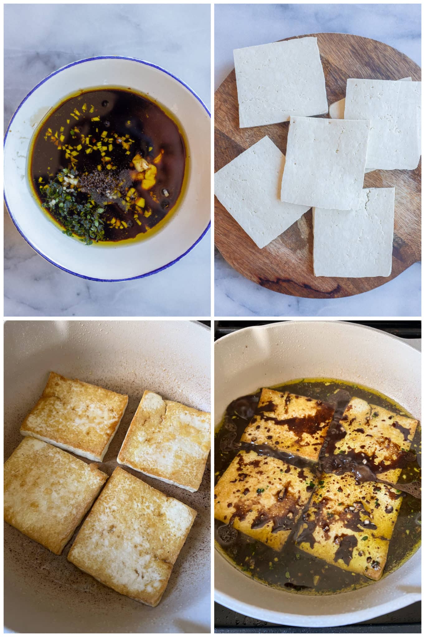 showing how to make balsamic tofu in a pan