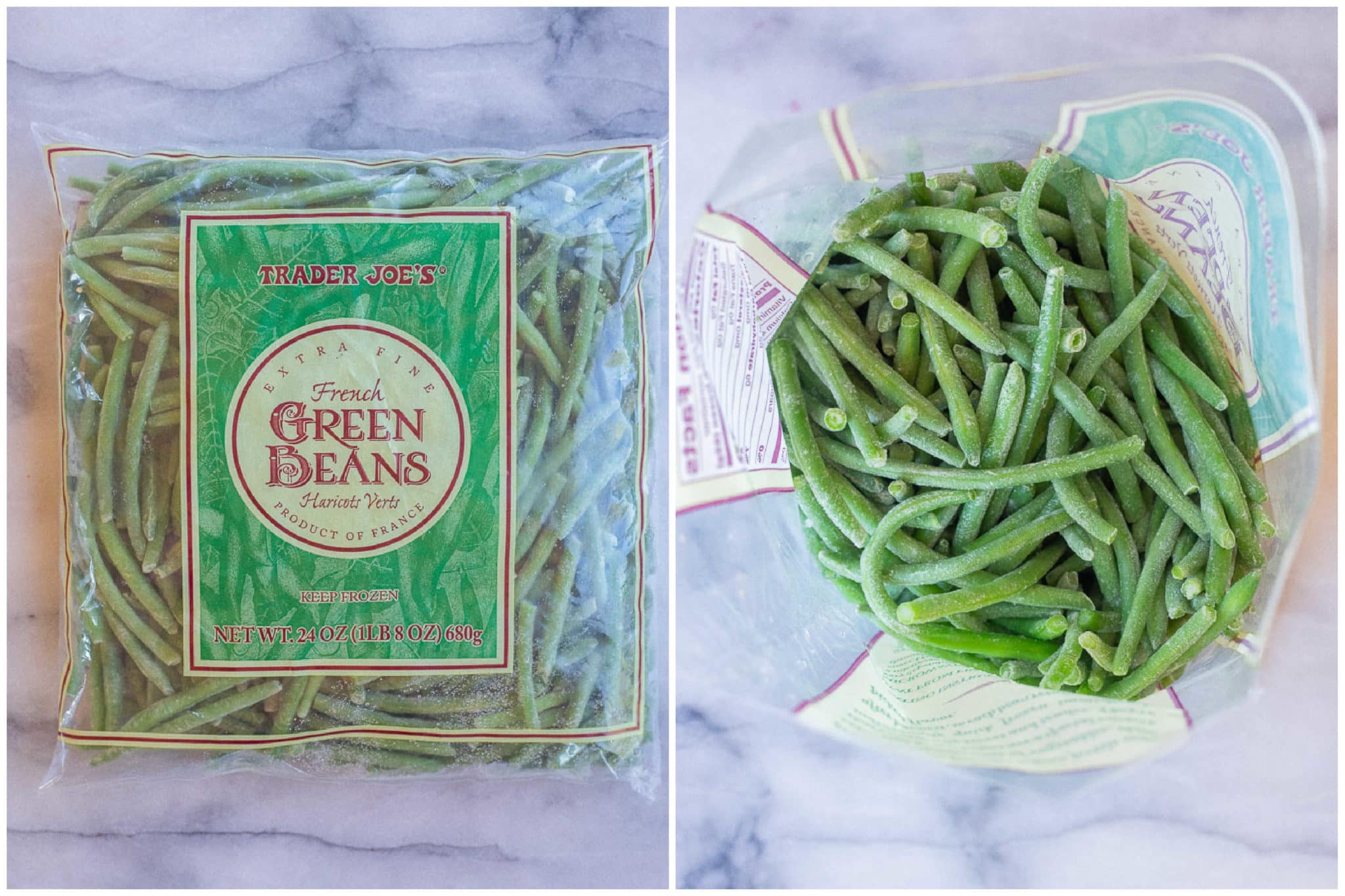 frozen green beans in a bag ready to be cooked