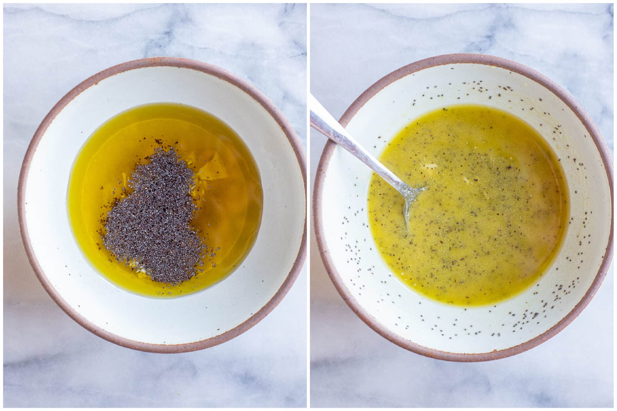 lemon poppyseed dressing being mixed up in a bowl