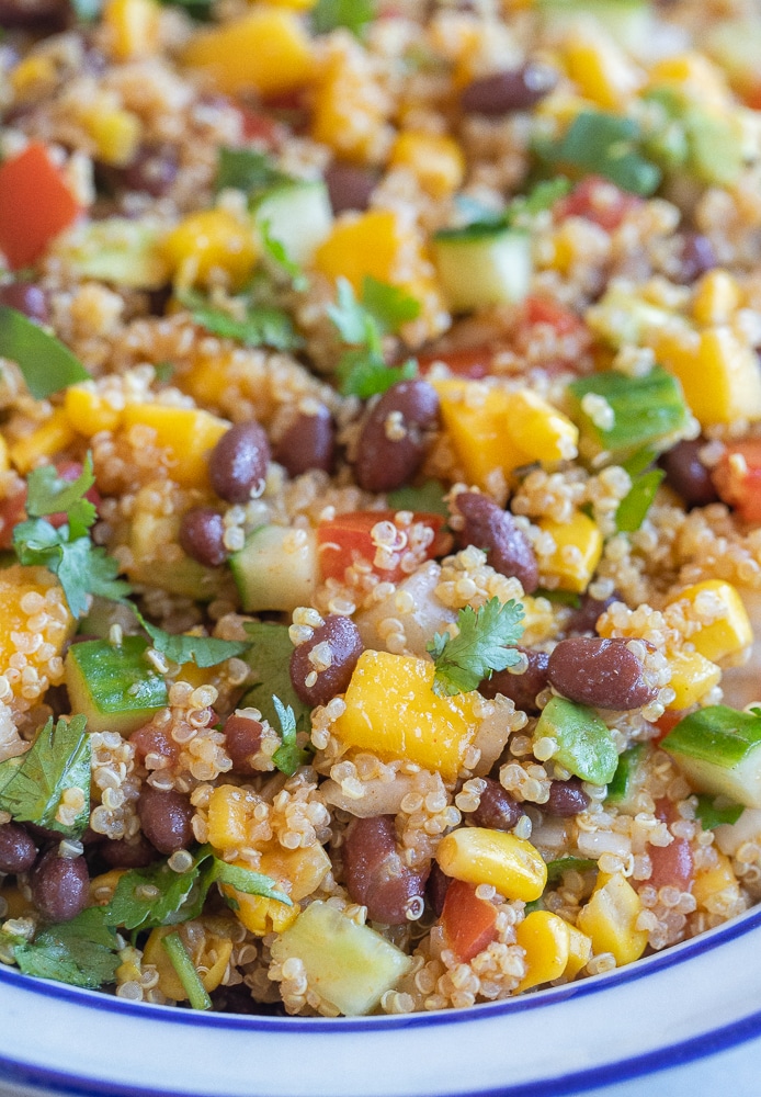 close up of Southwestern quinoa salad in a bowl