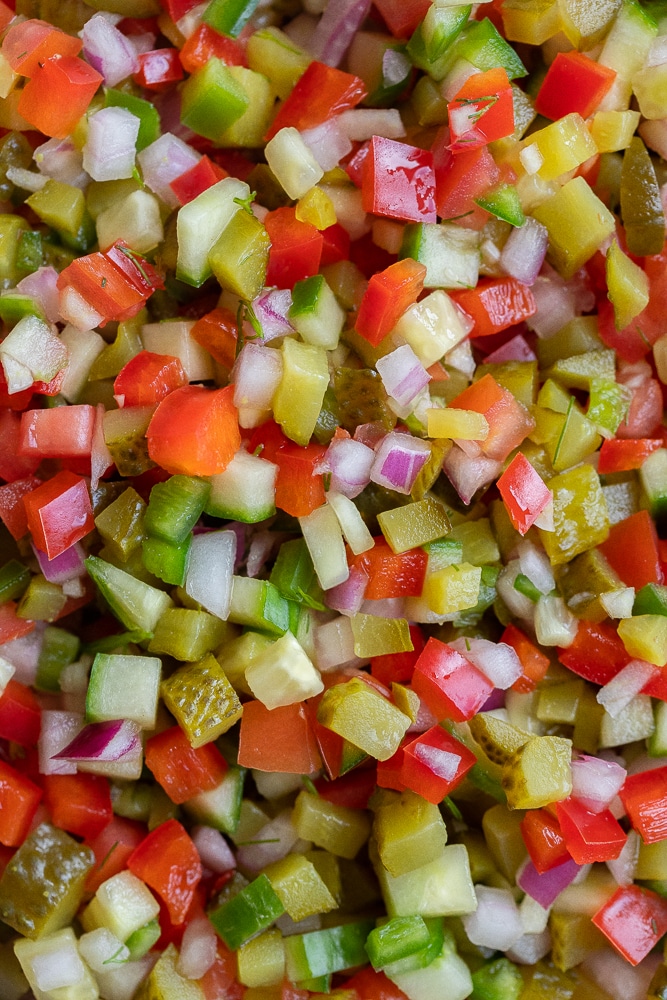 close up of pickle de Gallo chopped up