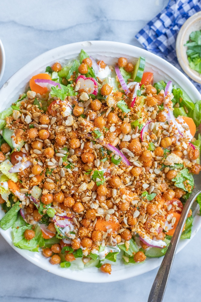 Crunchy Ranch Salad with Crispy Quinoa in a large serving bowl