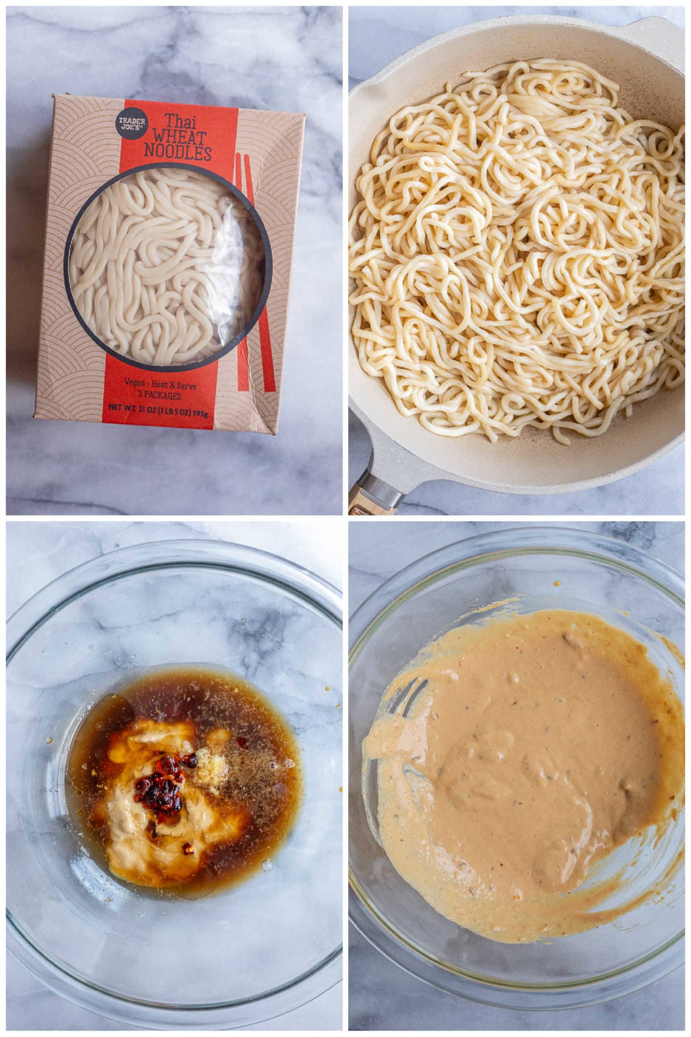 showing how to make the wheat noodles and the ginger tahini sauce