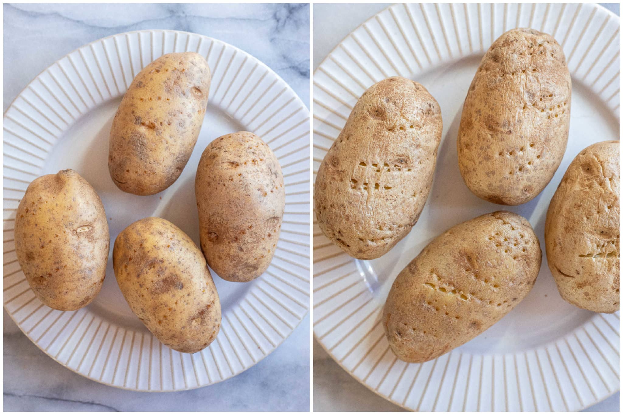 potatoes before and after they've been microwaved