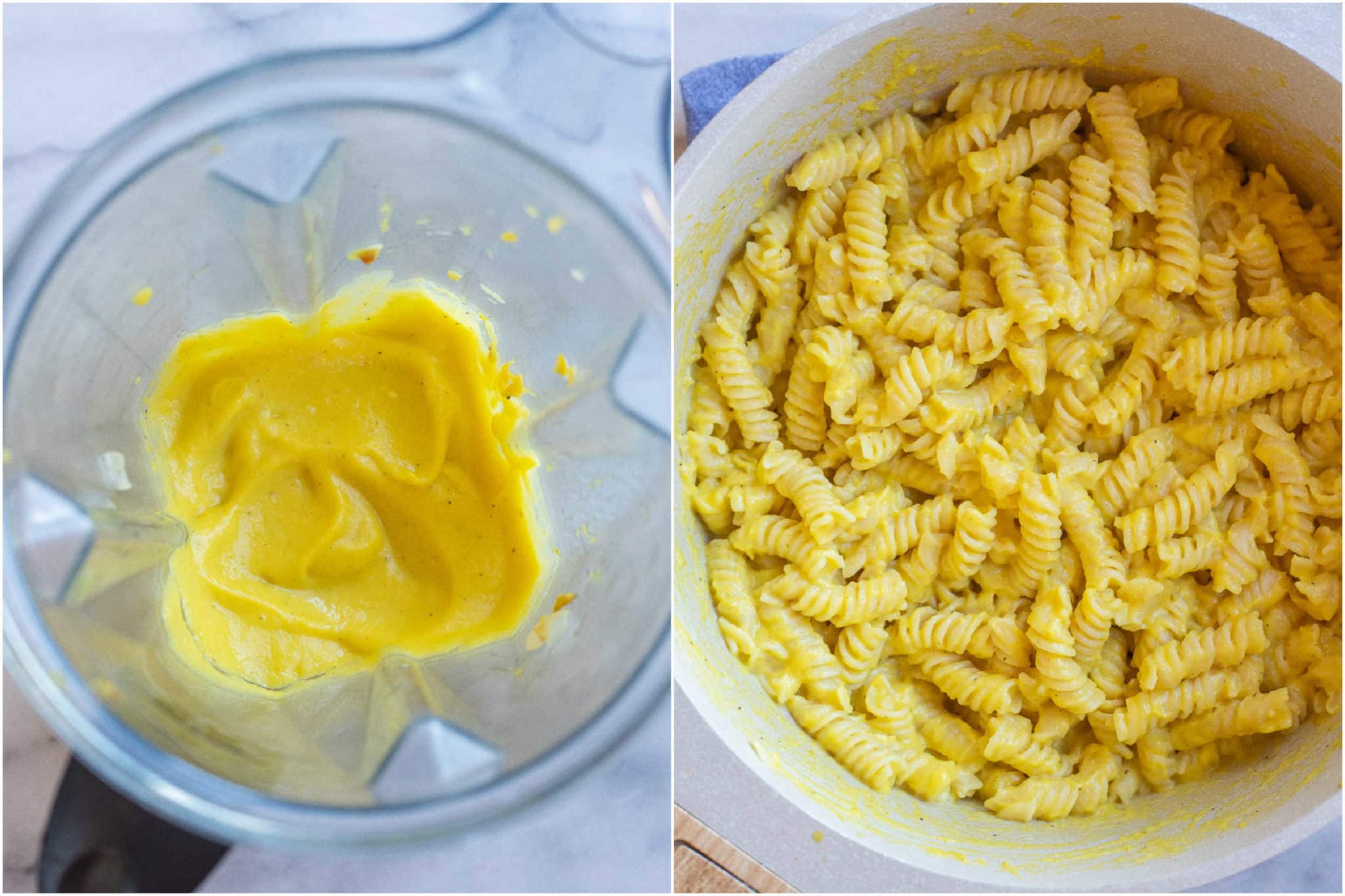 showing how to make the golden squash puree and then mix it into the pasta
