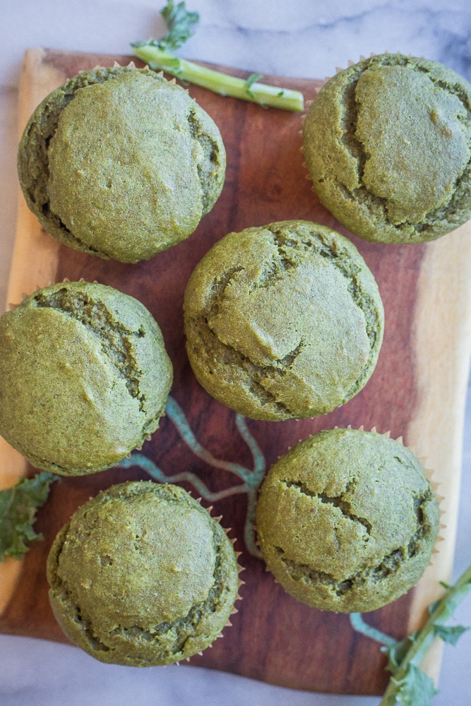 kid friendly kale green muffins on a cutting board