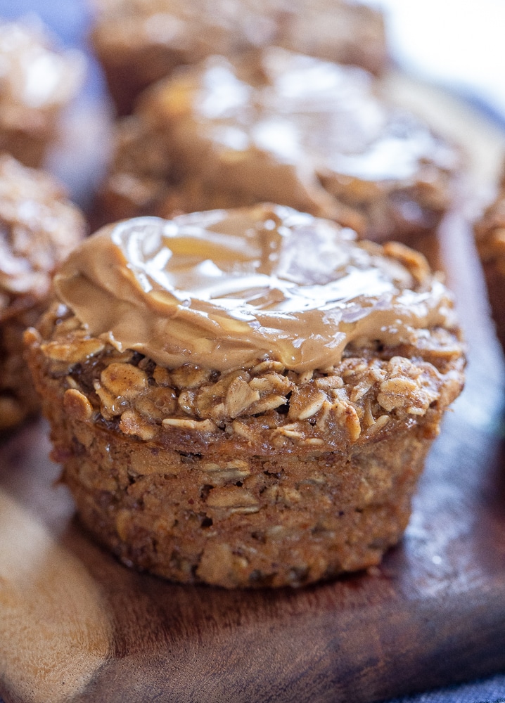 close up of a peanut butter baked oatmeal cup