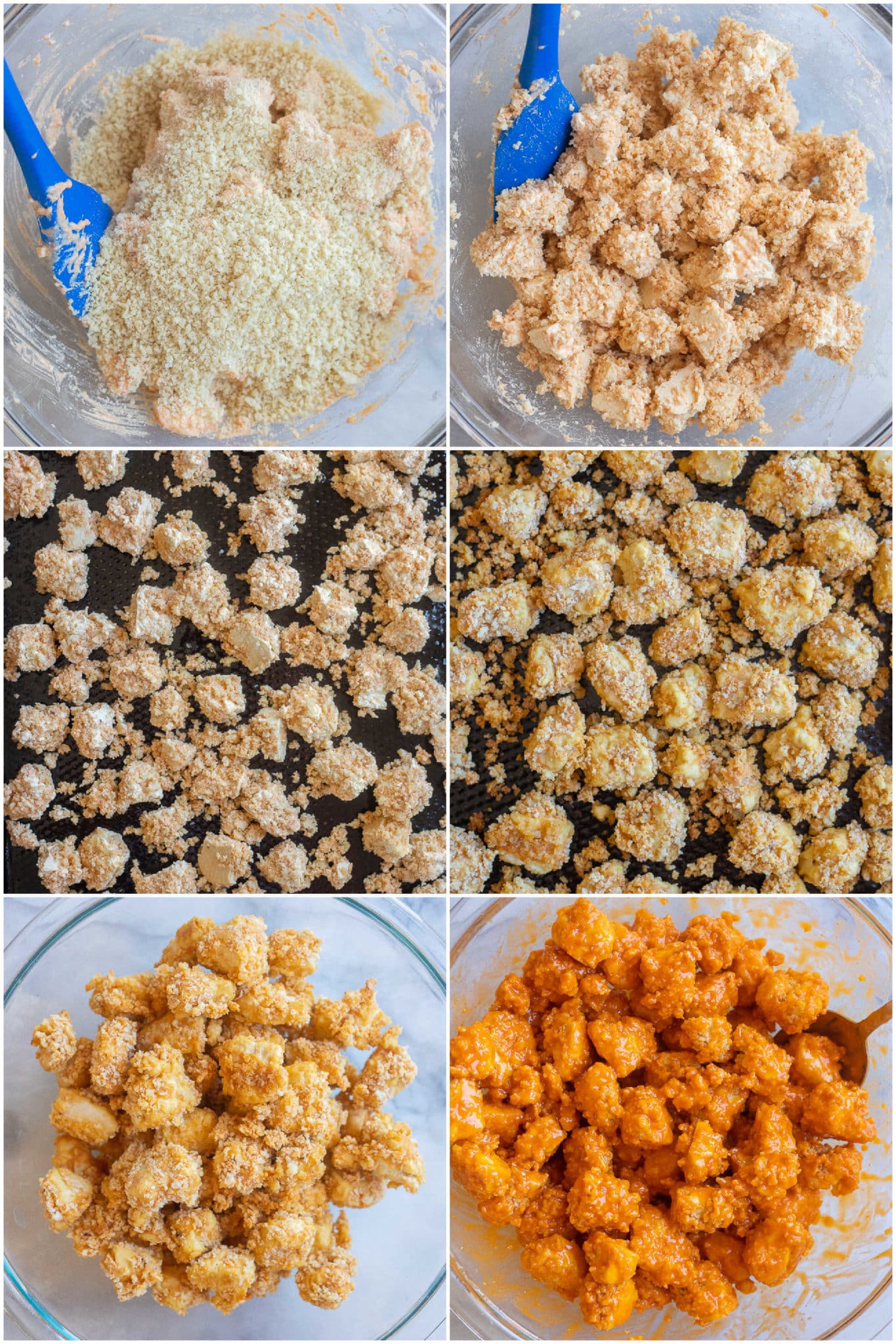 showing how to make crispy buffalo tofu for lettuce wraps