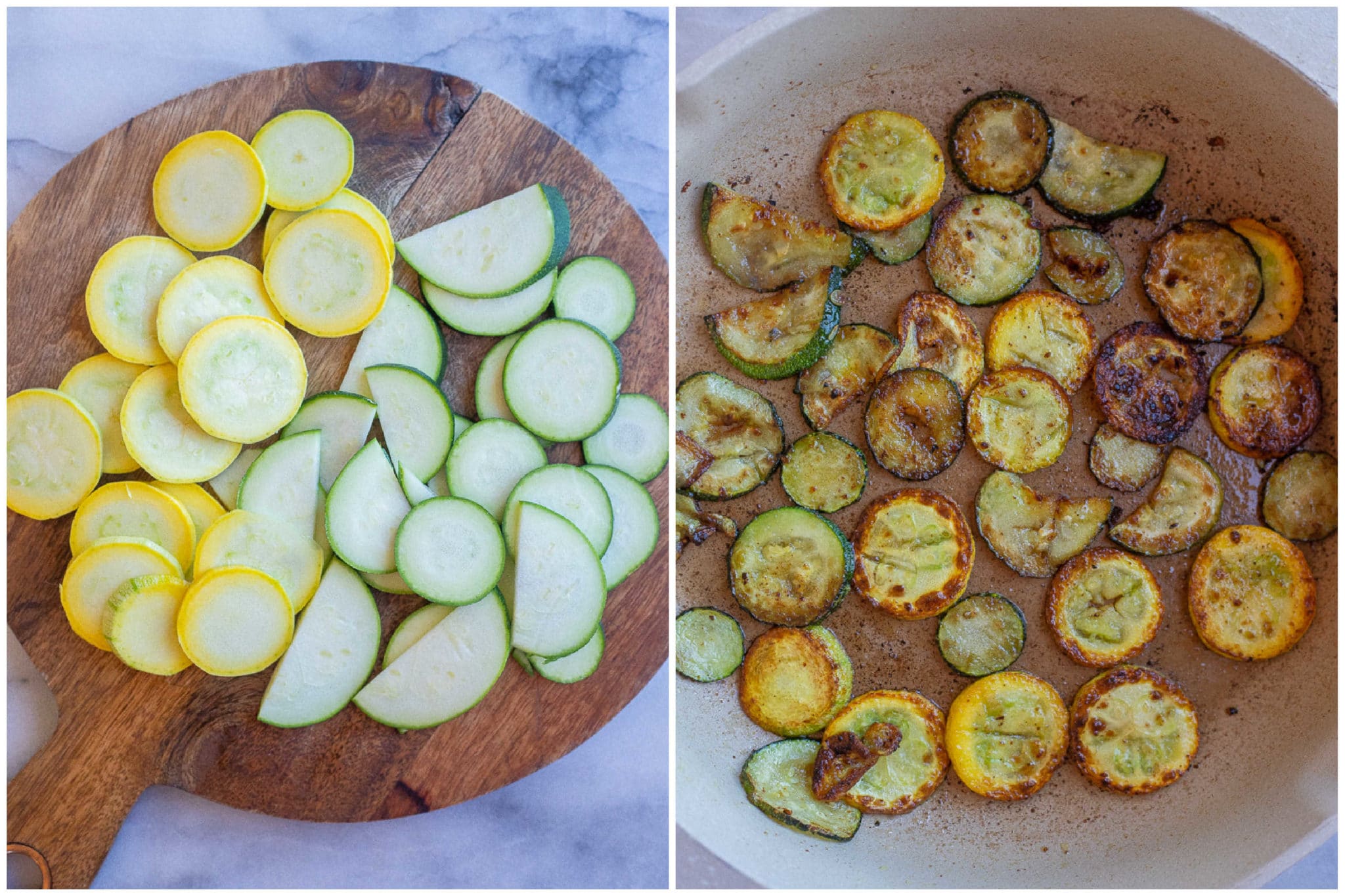 summer squash thinly sliced and pan fried until caramelized