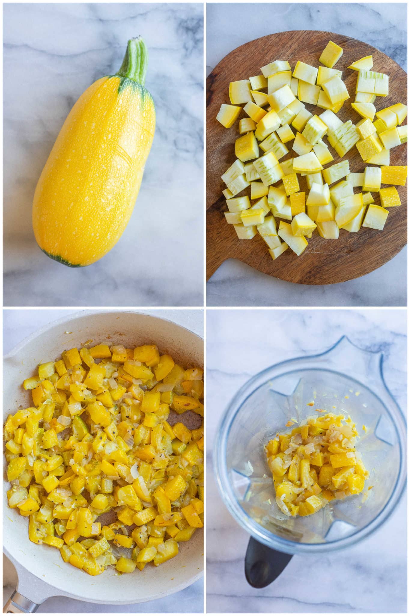 showing how to dice up the squash and cook it down
