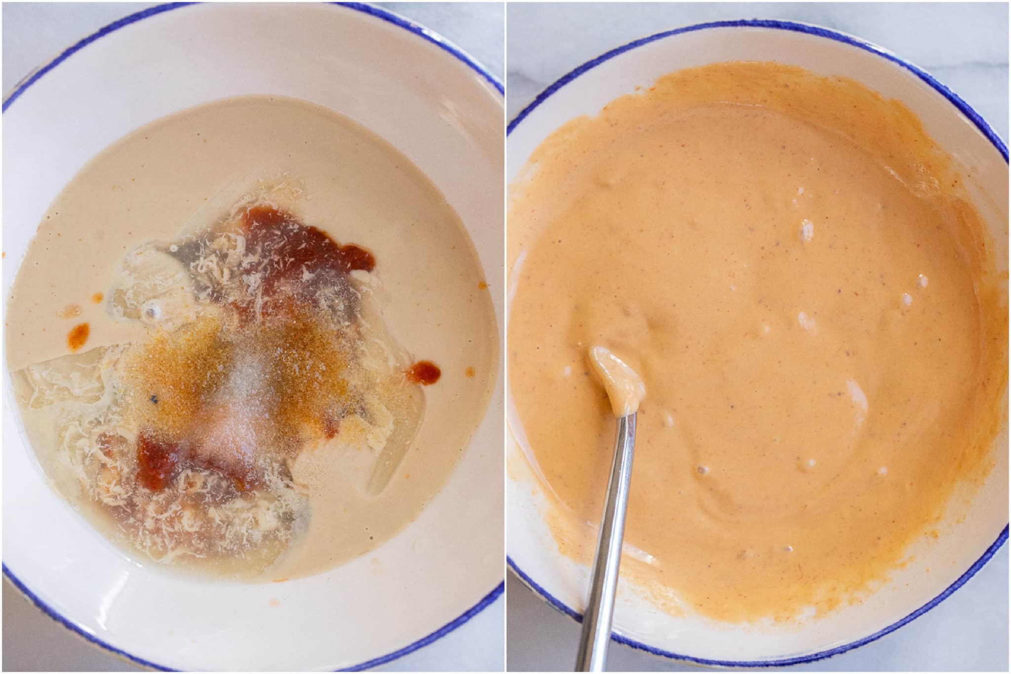showing how to make creamy chipotle tahini sauce in a small mixing bowl