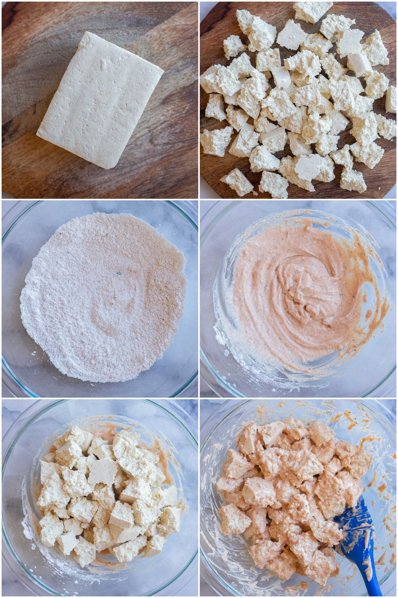 showing how to make crispy tofu with batter and panko