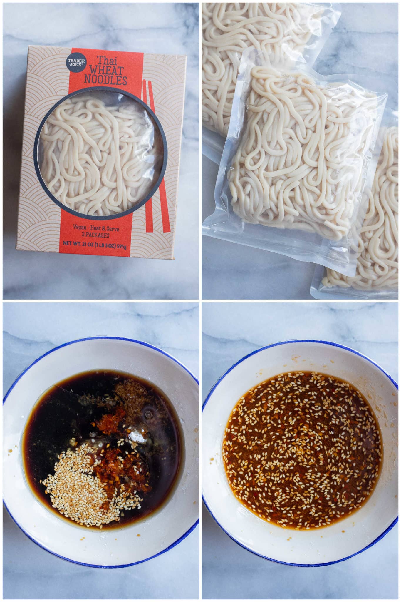 showing how to make the sweet and spicy sauce for the wheat noodles