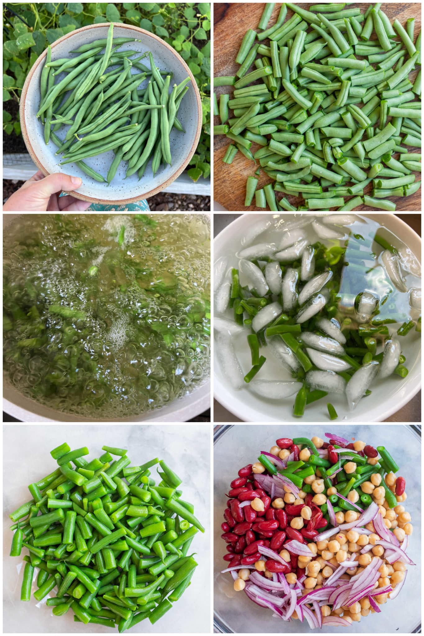showing how to cut up and blanch green beans