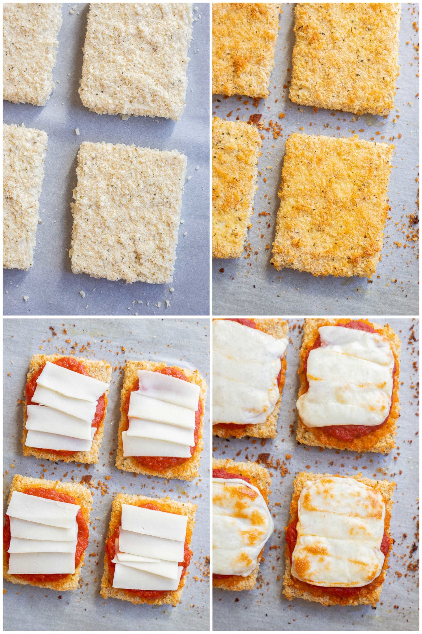 showing how to make baked crispy tofu parmesan in the oven