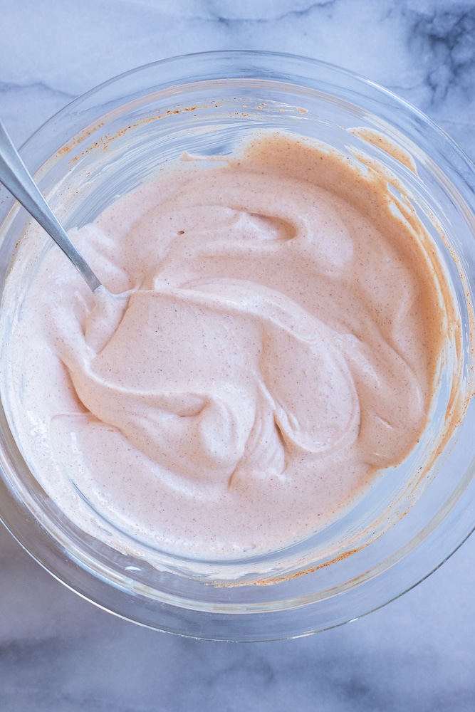 fish taco sauce in a mixing bowl